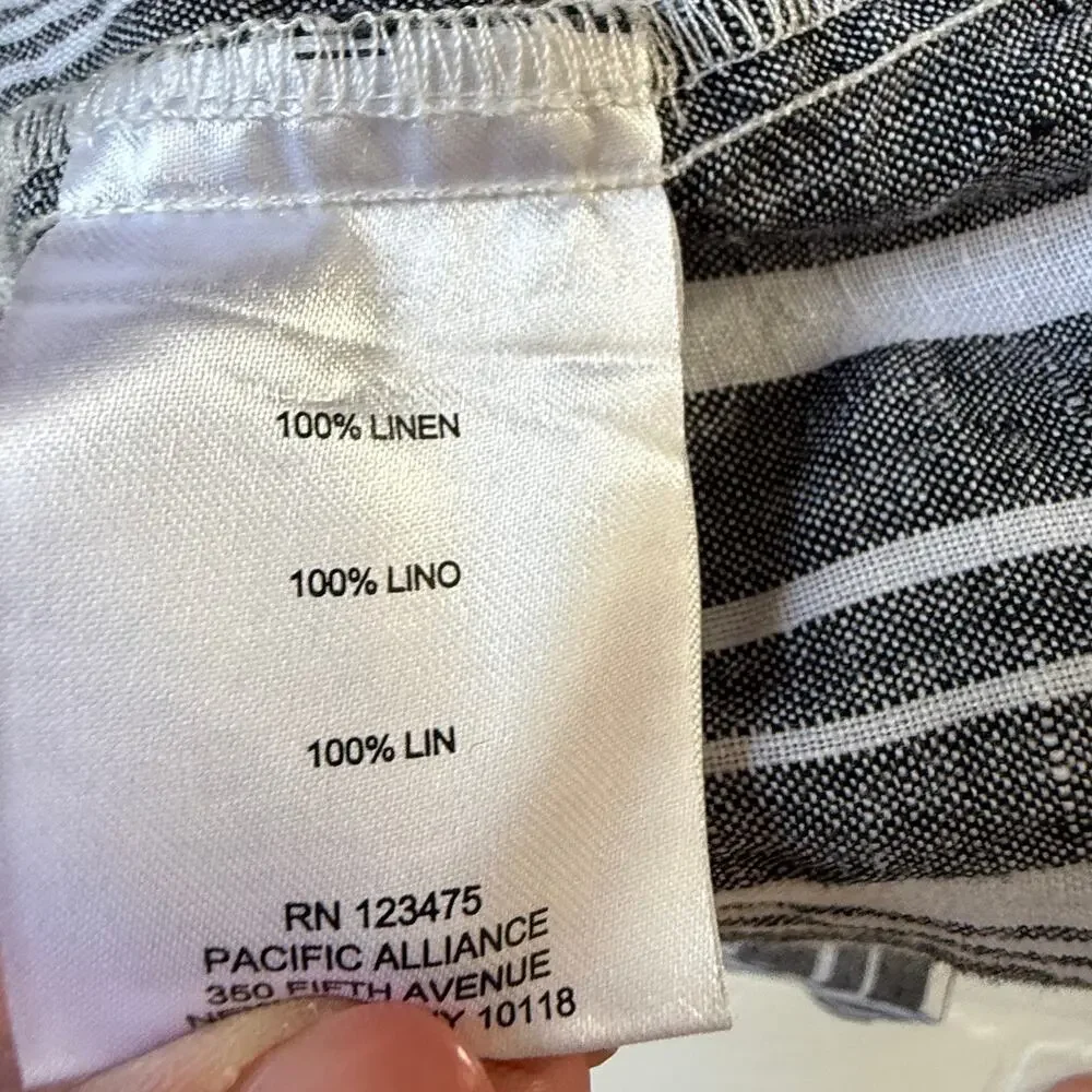 Ellen Tracy Women's Dark Grey/Black Striped Wide Leg Pockets Linen Pants sz L